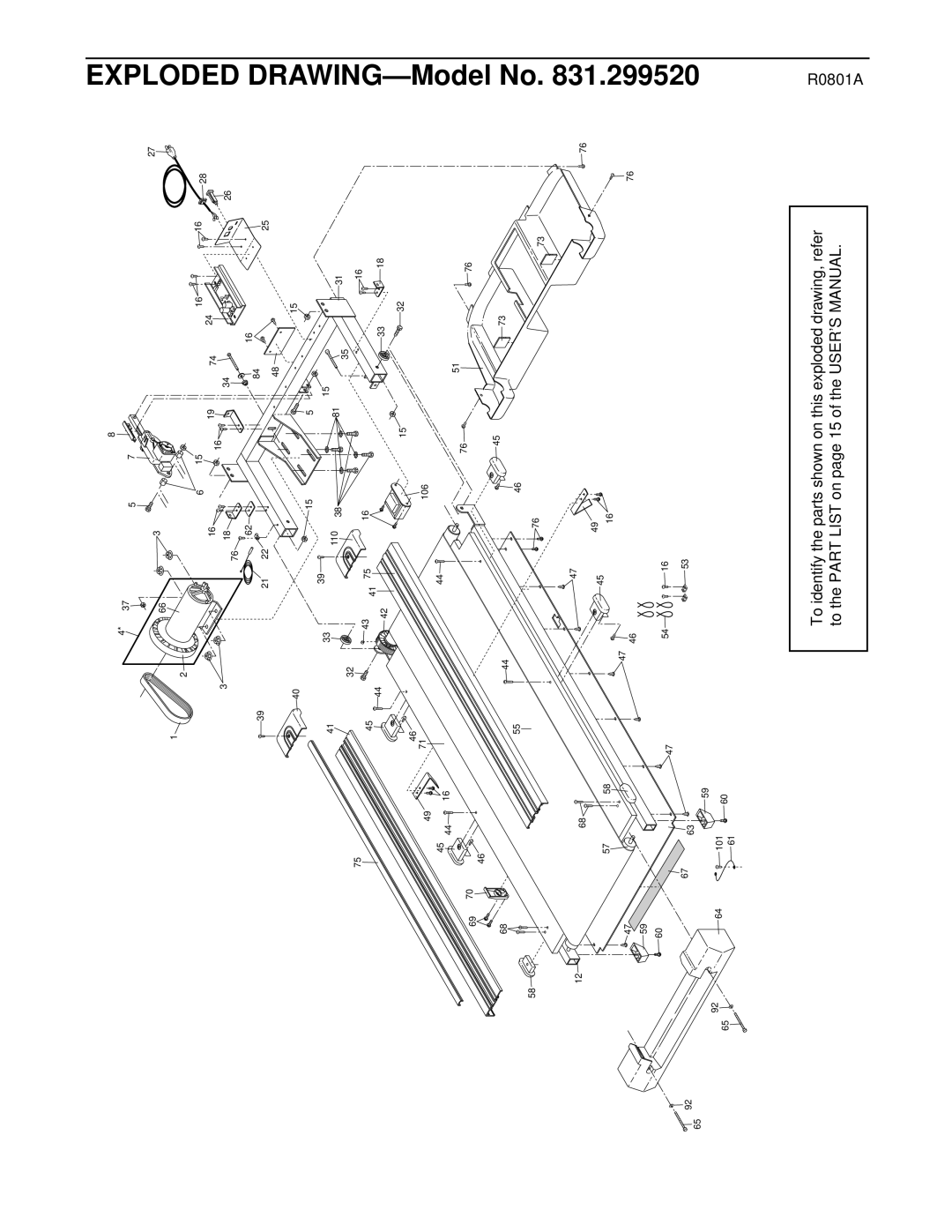 ProForm 831.299520 user manual Exploded DRAWING-Model No 