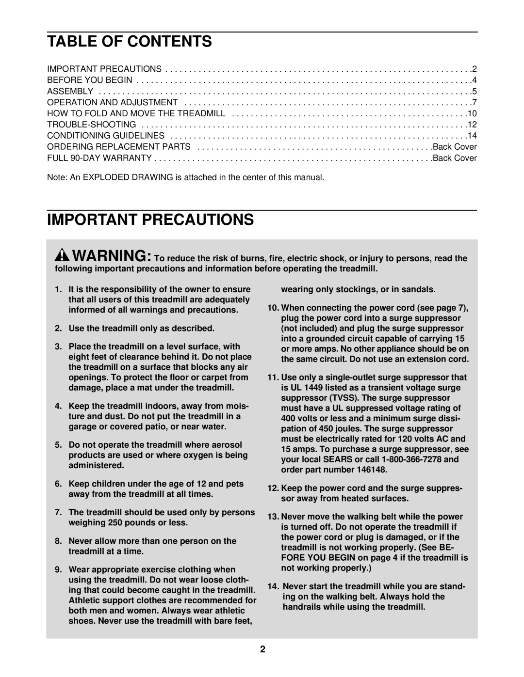 ProForm 831.299520 user manual Table of Contents, Important Precautions 