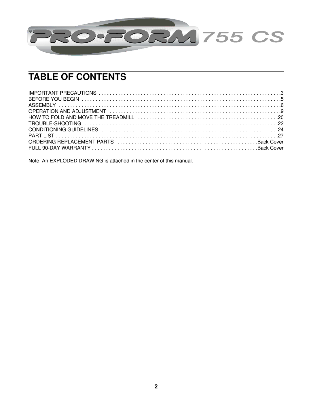 ProForm 831.299570 user manual Table of Contents 