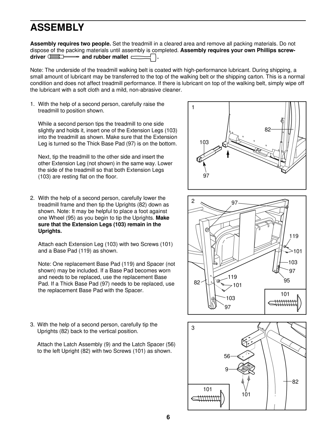 ProForm 831.299570 user manual Assembly, Driver and rubber mallet 