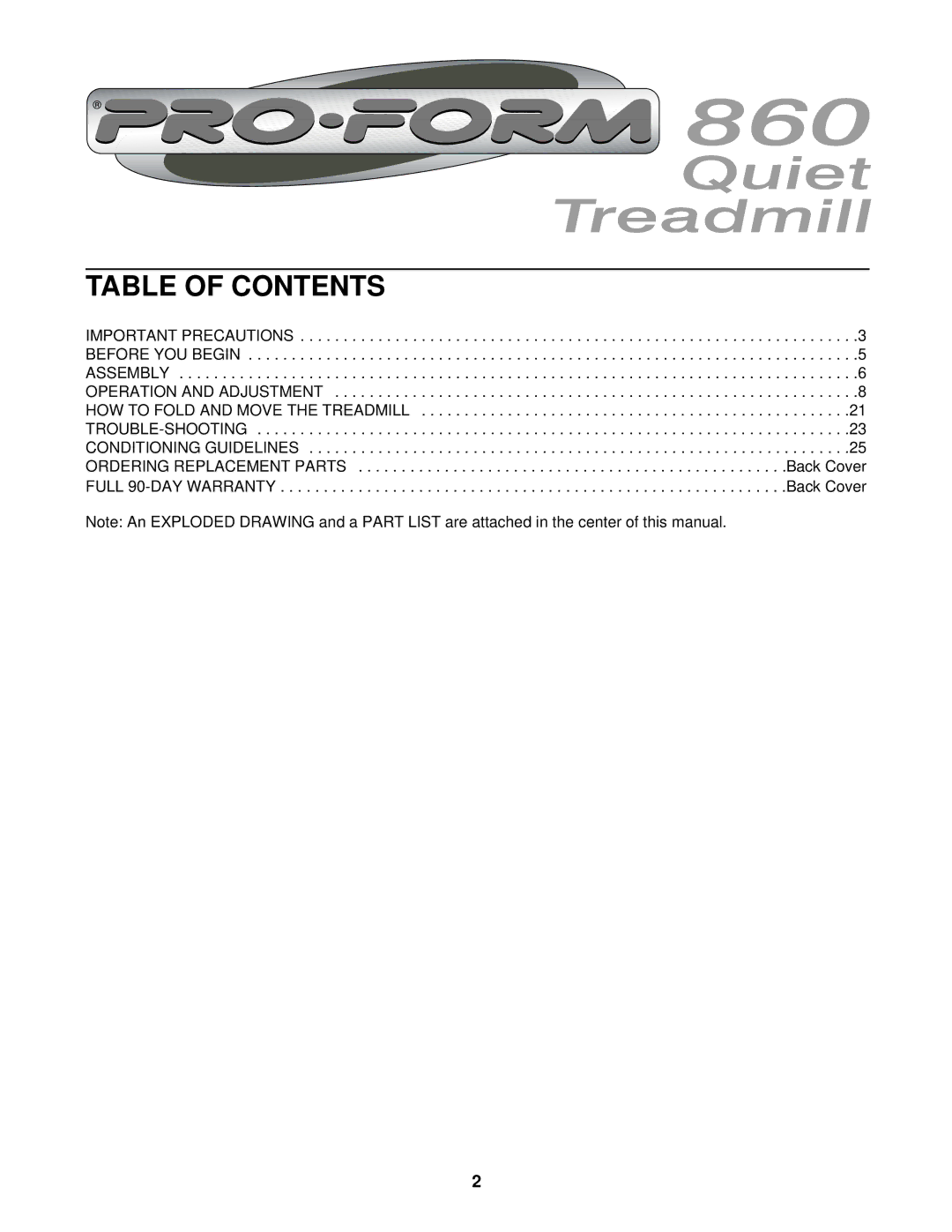 ProForm 831.299580 user manual Table of Contents 