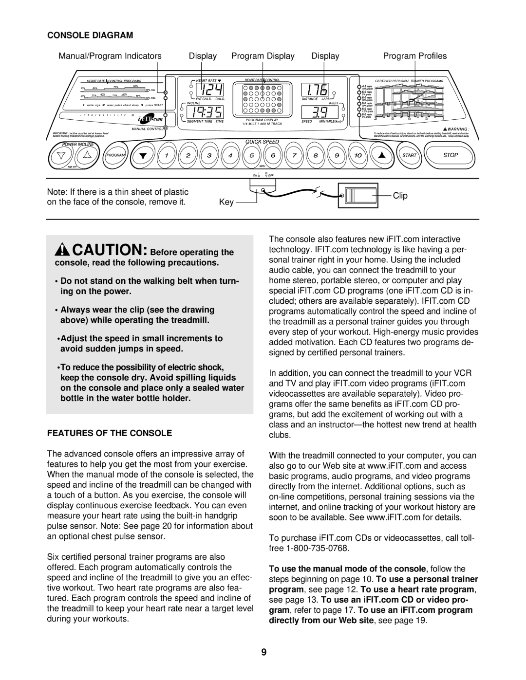 ProForm 831.299580 user manual Console Diagram, Features of the Console 