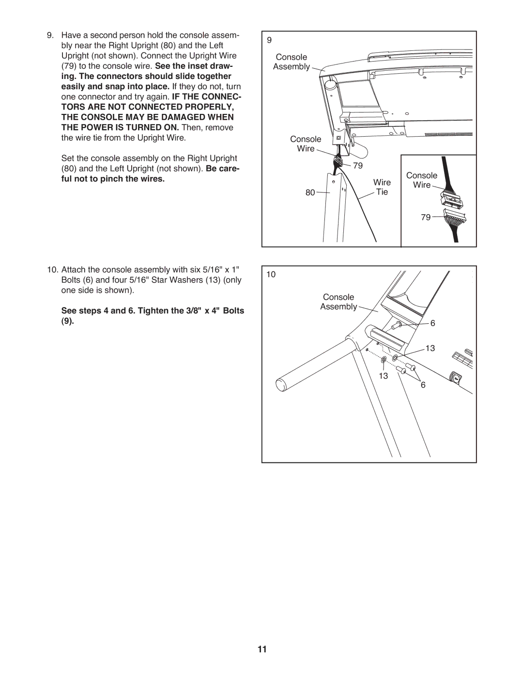 ProForm 8.5 ZT warranty See steps 4 and 6. Tighten the 3/8 x 4 Bolts 