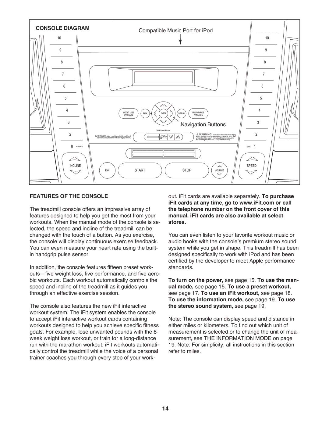 ProForm 8.5 ZT warranty Console Diagram, Features of the Console 