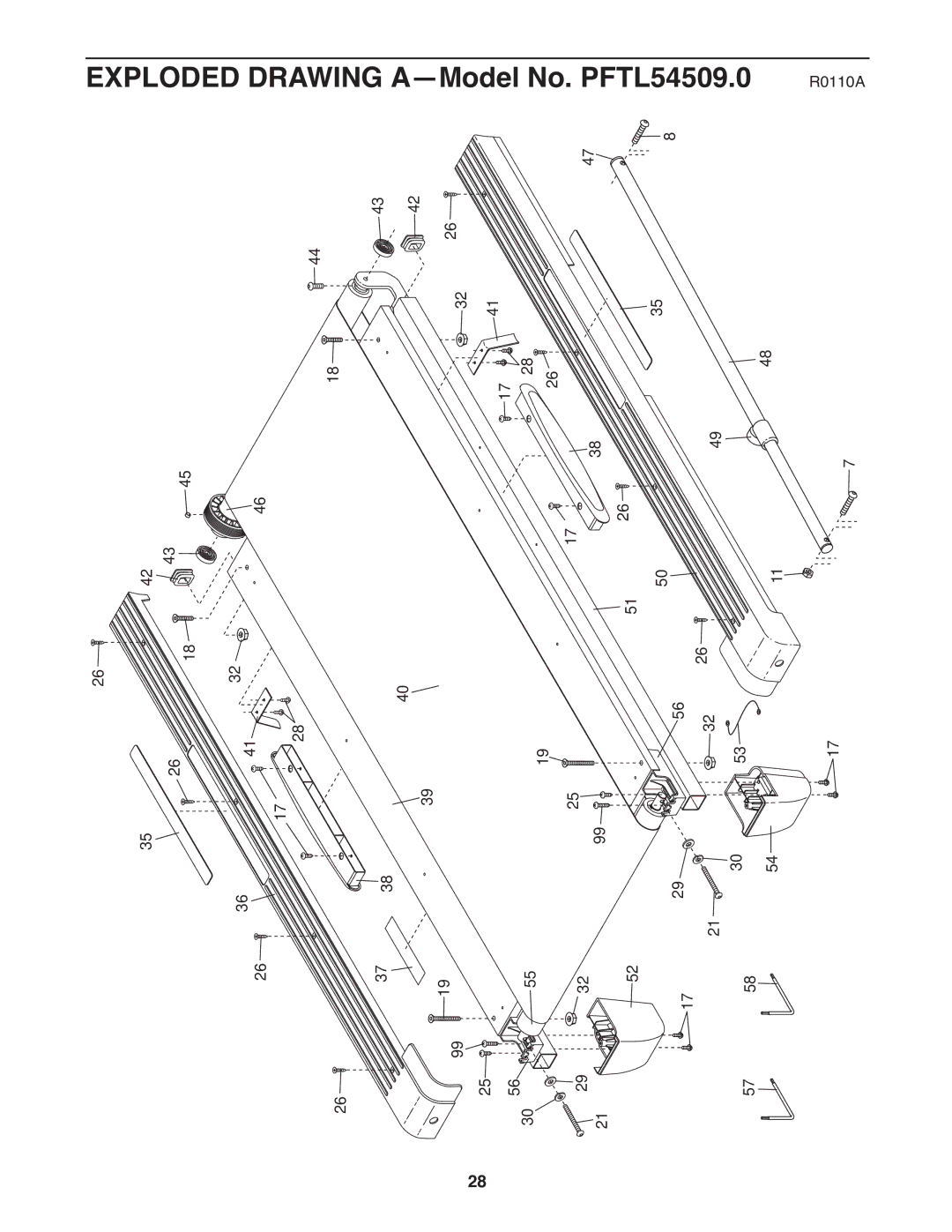 ProForm 8.5 ZT warranty Exploded Drawing A-Model No. PFTL54509.0 R0110A 