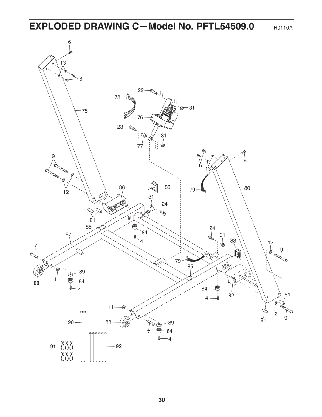 ProForm 8.5 ZT warranty Exploded Drawing C-Model No. PFTL54509.0 R0110A 