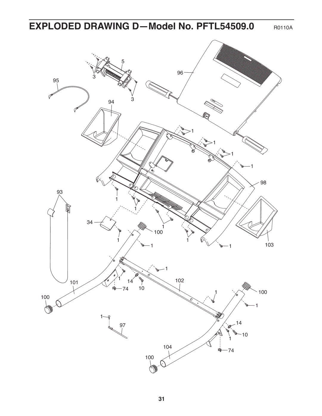 ProForm 8.5 ZT warranty Exploded Drawing D-Model No. PFTL54509.0 R0110A 