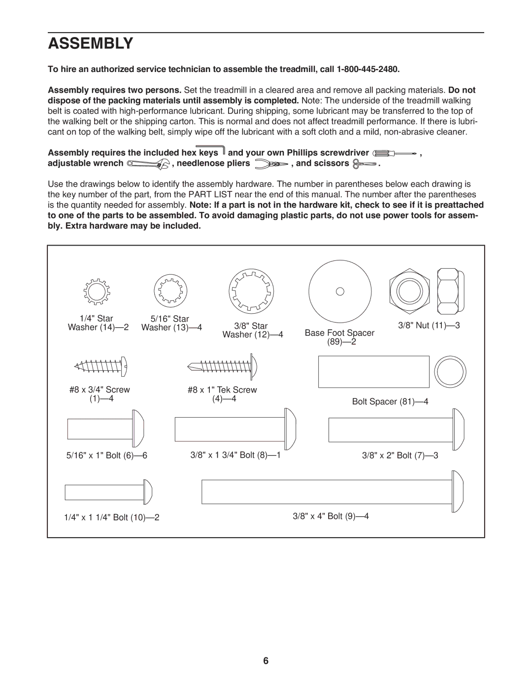 ProForm 8.5 ZT warranty Assembly 