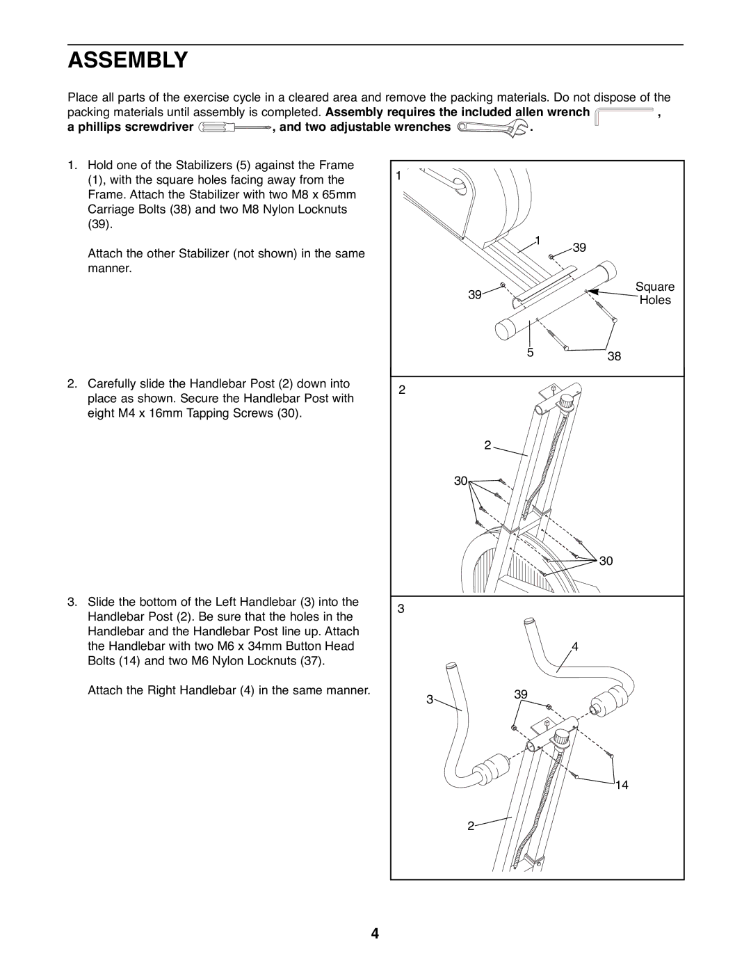 ProForm 928L manual Assembly, Phillips screwdriver , and two adjustable wrenches 