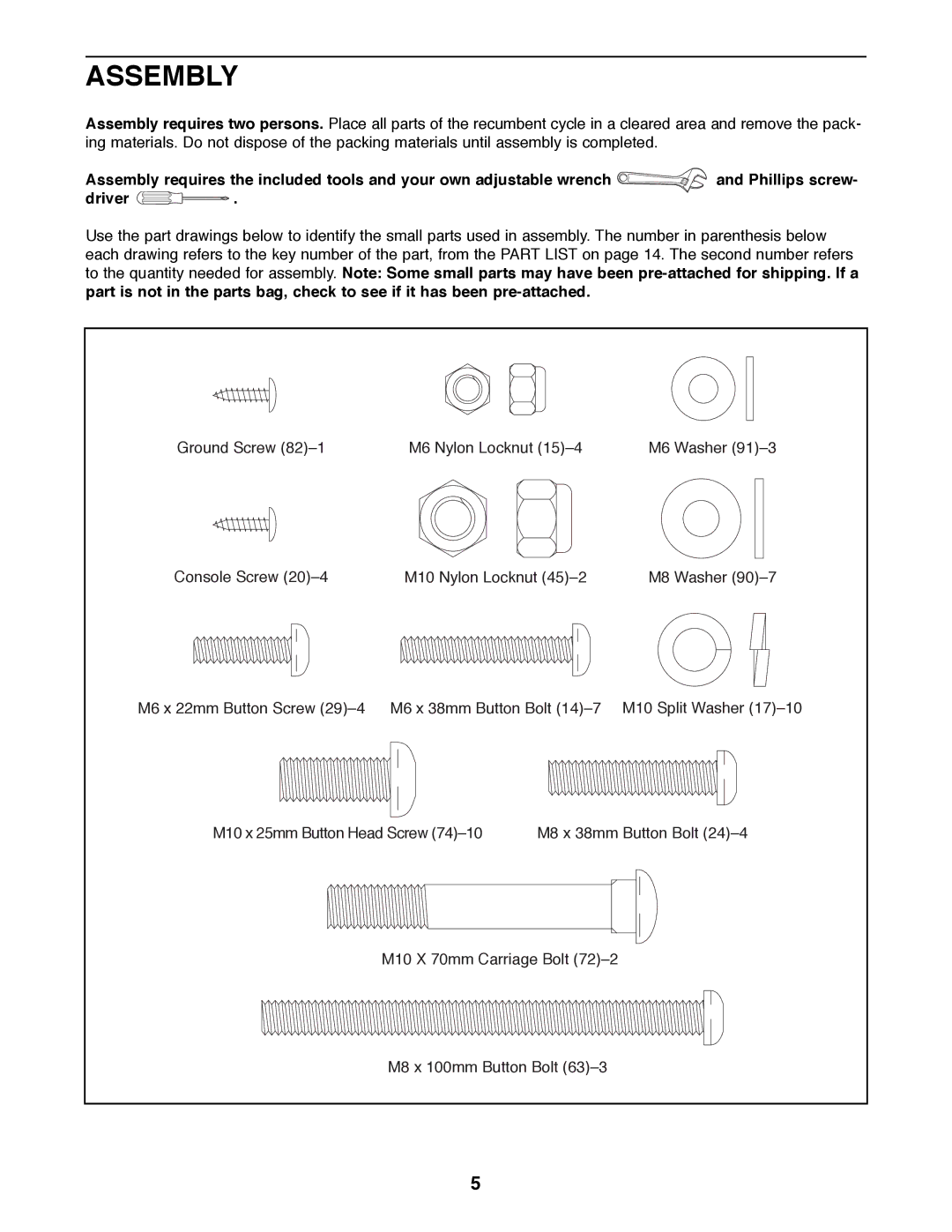 ProForm 985 Rt user manual Assembly 