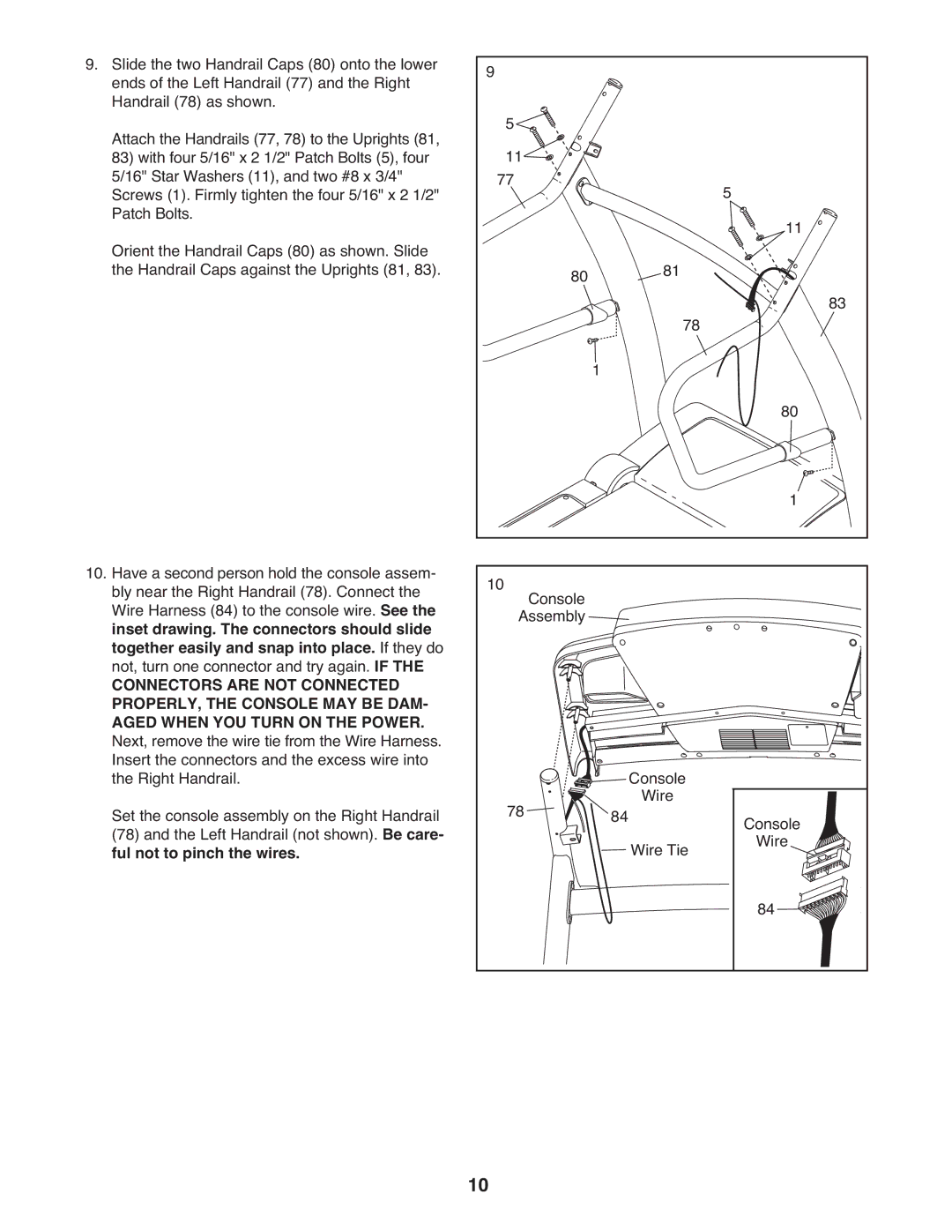 ProForm 985 user manual Inset drawing. The connectors should slide, Together easily and snap into place. If they do 