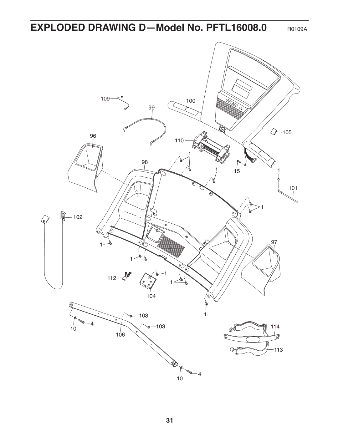 ProForm 985 user manual Exploded Drawing D-Model No. PFTL16008.0 R0109A 