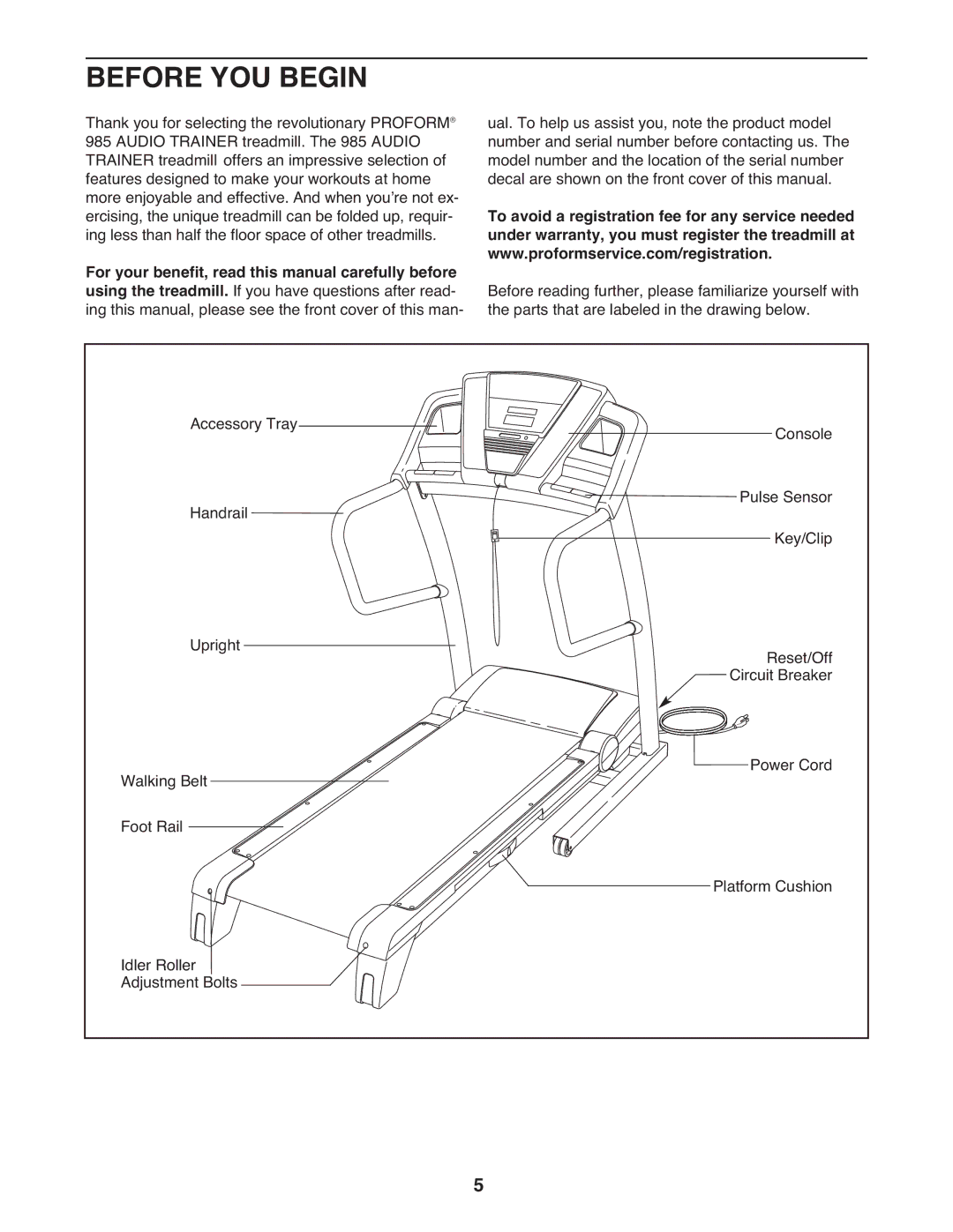 ProForm 985 user manual Before YOU Begin 