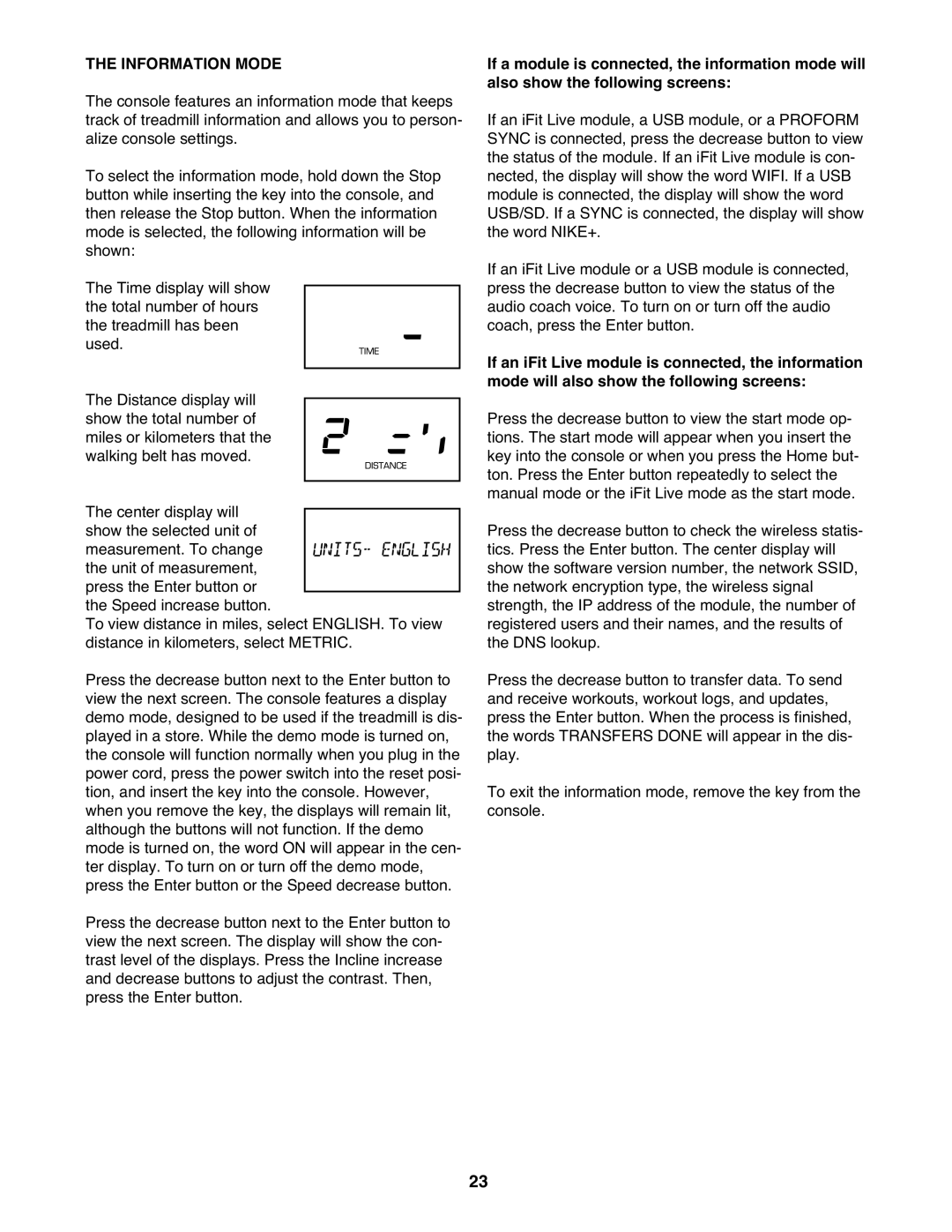 ProForm 995 warranty Information Mode 