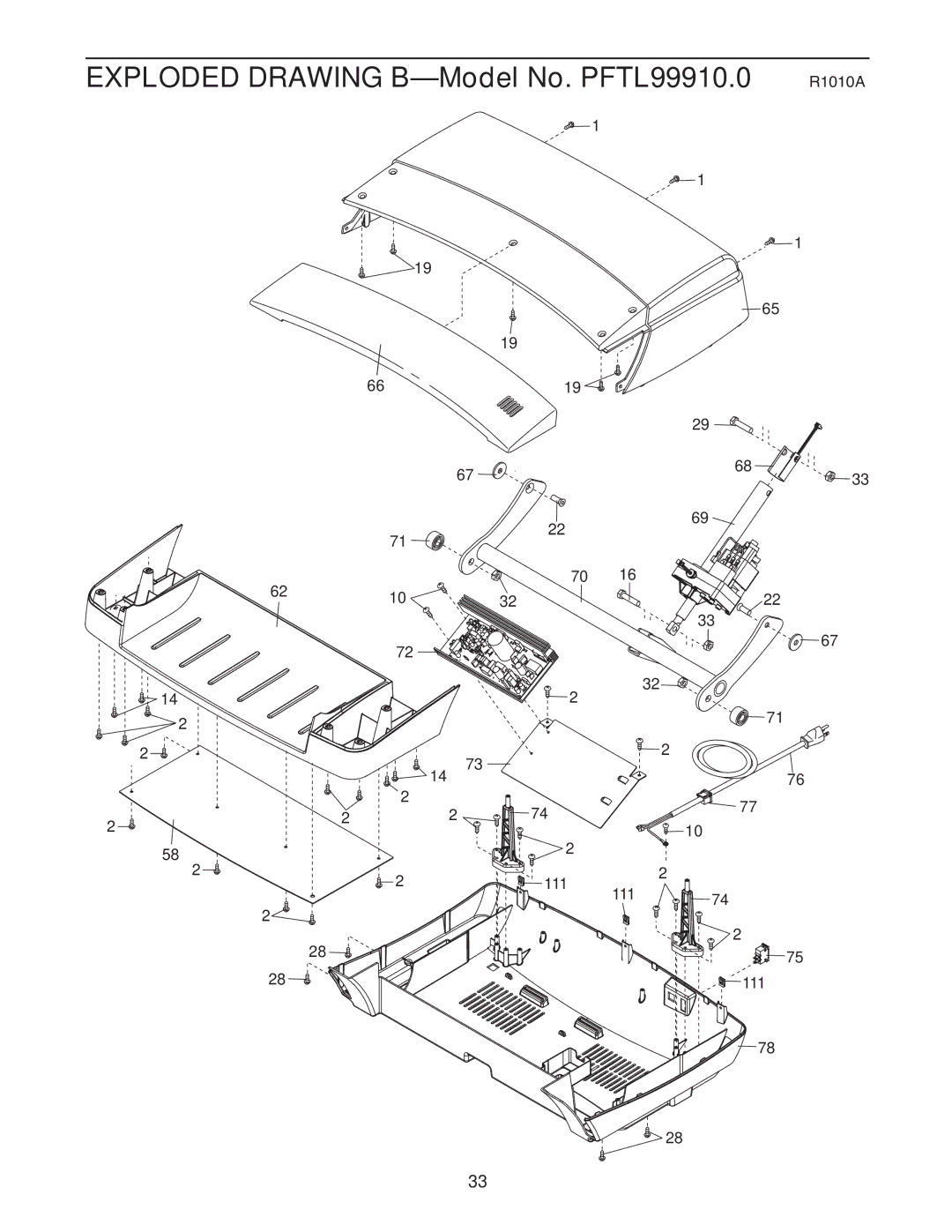 ProForm 995 warranty Exploded Drawing B-Model No. PFTL99910.0 R1010A 1 