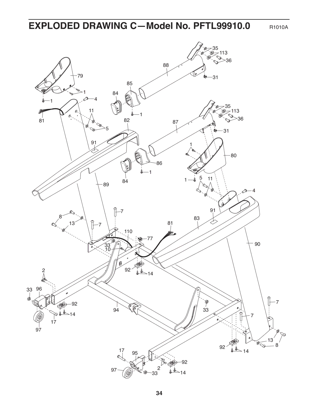 ProForm 995 warranty Exploded Drawing C-Model No. PFTL99910.0 R1010A 