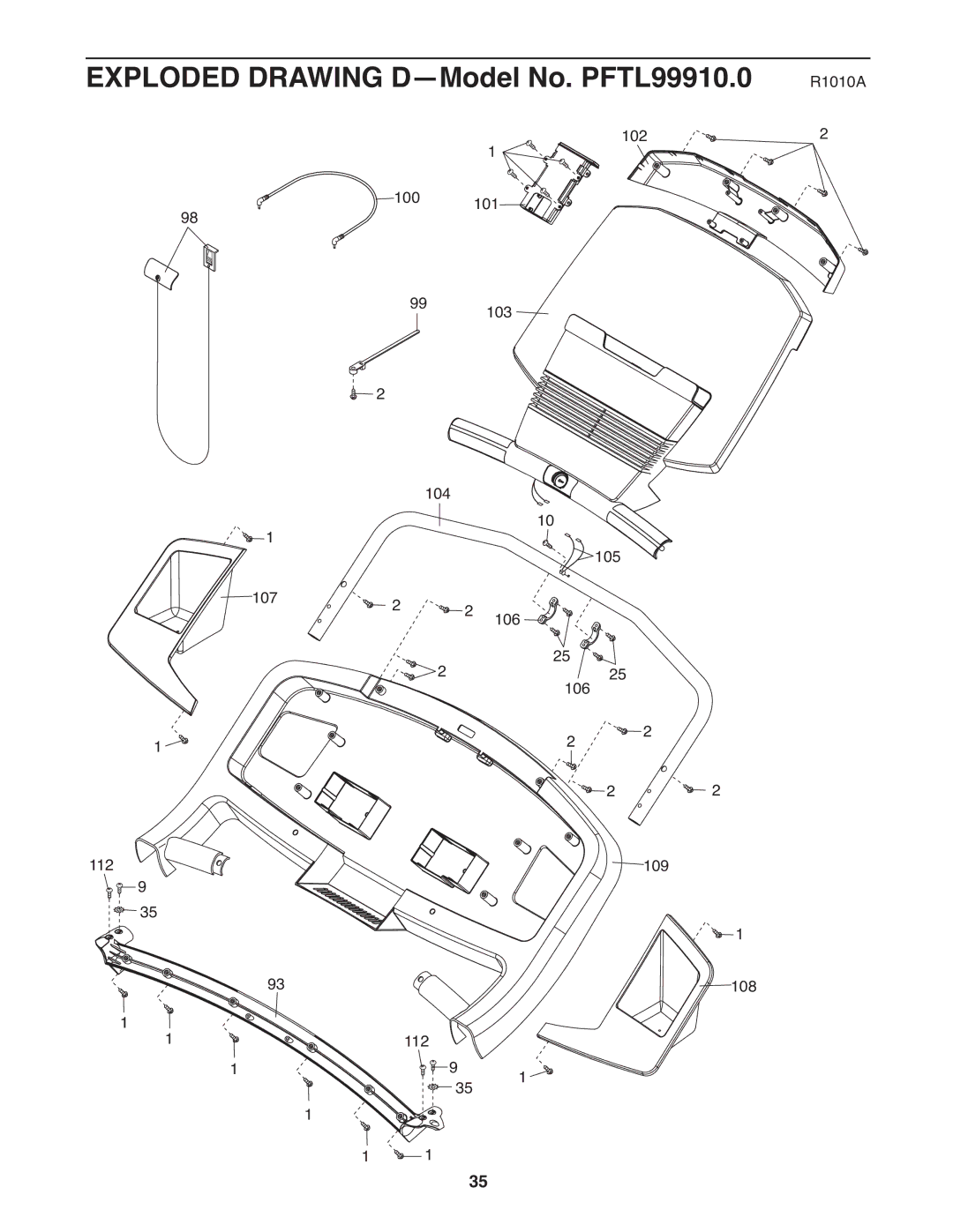 ProForm 995 warranty Exploded Drawing D-Model No. PFTL99910.0 R1010A 