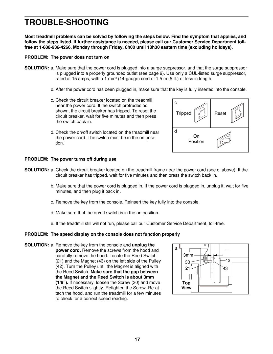 ProForm CR 610 user manual Trouble-Shooting, Problem The power turns off during use, Top 