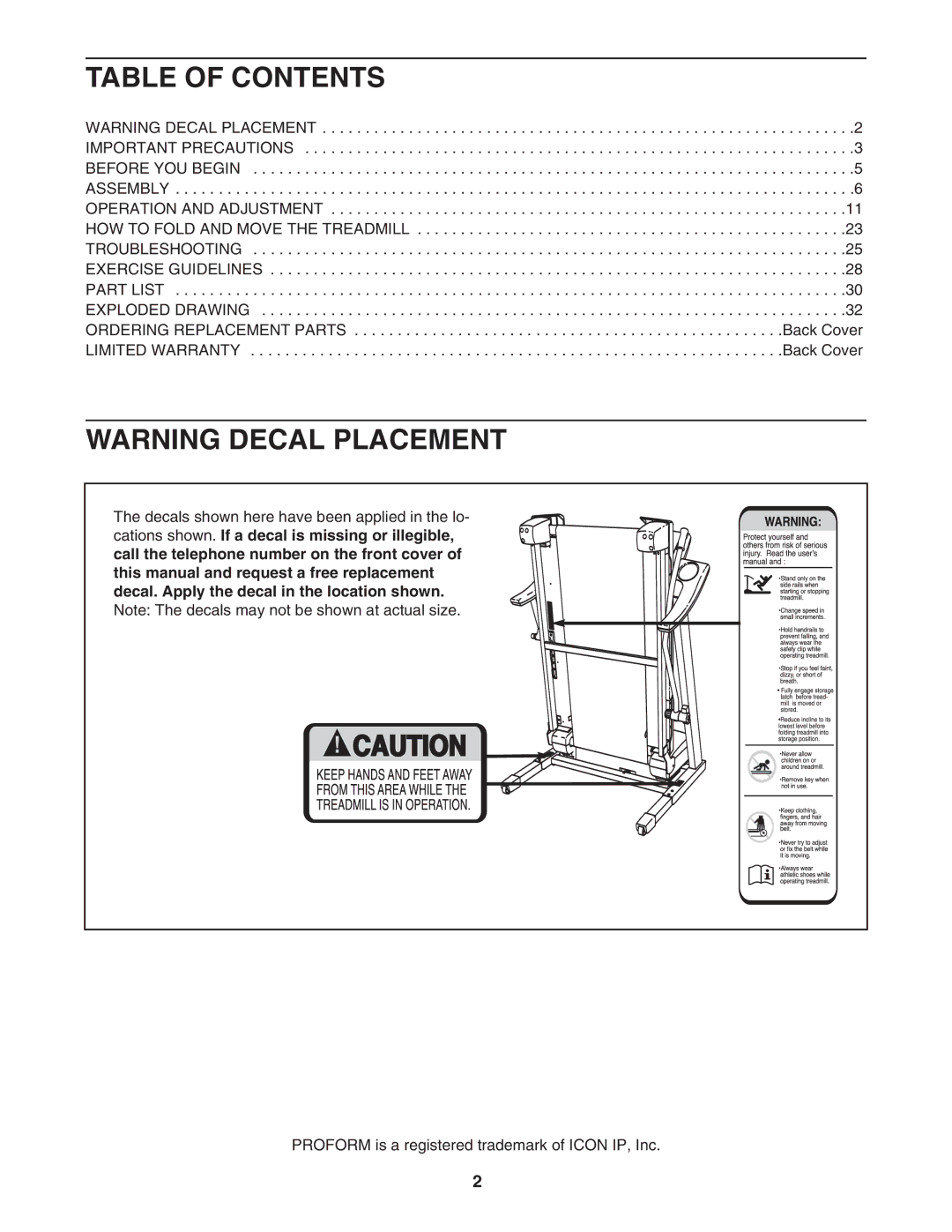 ProForm crosswalk 500 user manual Table of Contents 