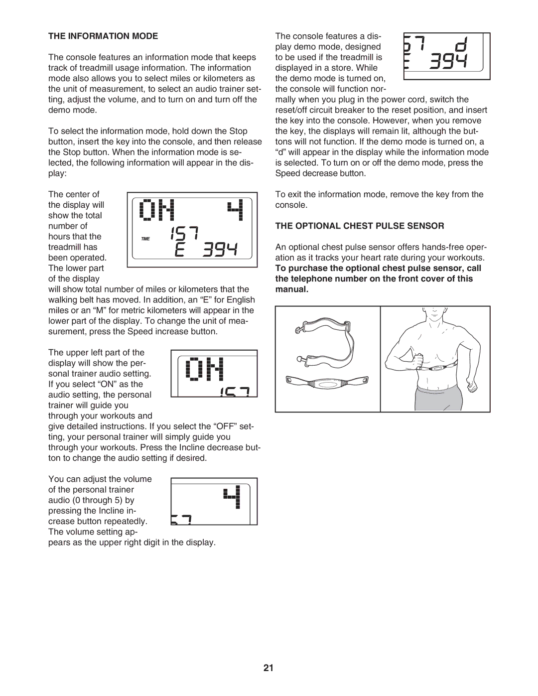 ProForm crosswalk 500 user manual Information Mode, Optional Chest Pulse Sensor 