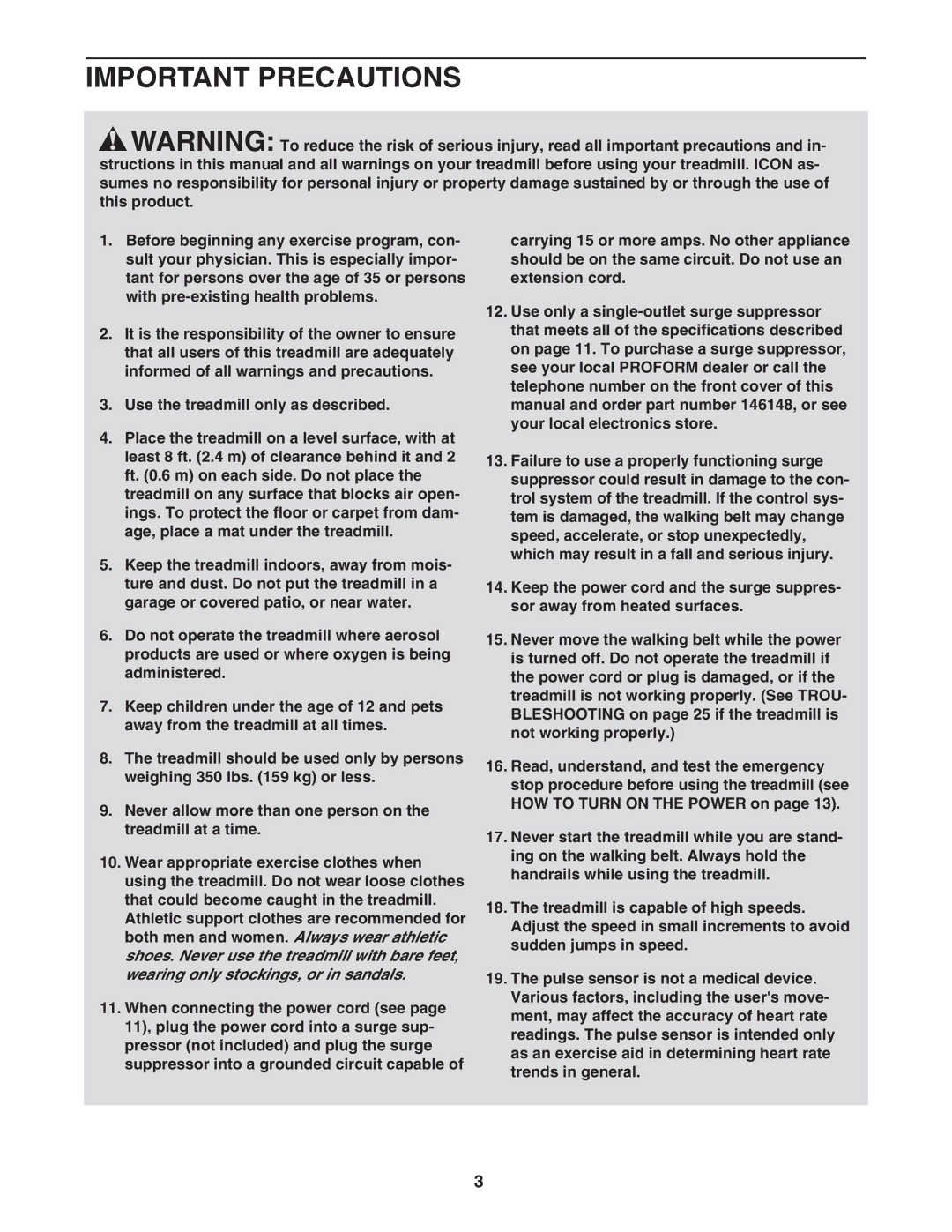 ProForm crosswalk 500 user manual Important Precautions 