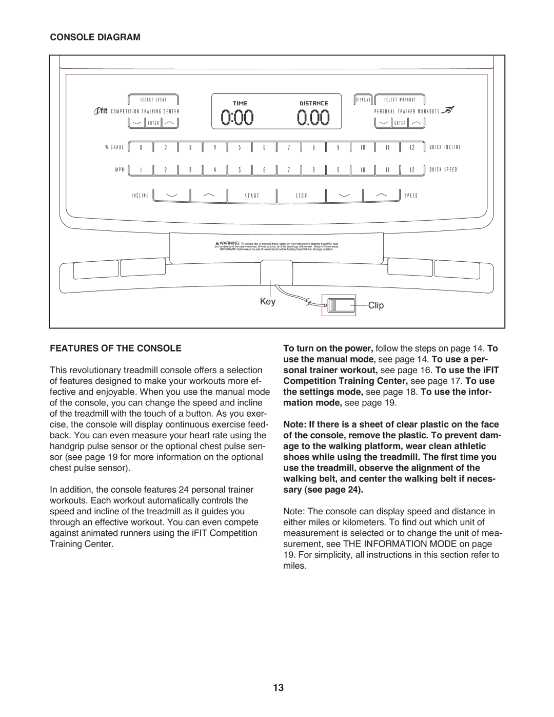 ProForm CS user manual Console Diagram, Features of the Console 