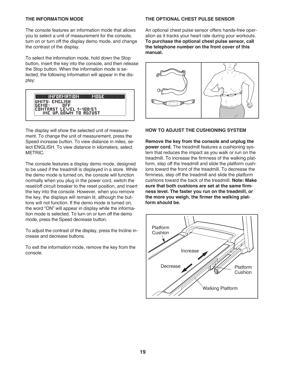 ProForm CS user manual Information Mode, Optional Chest Pulse Sensor 