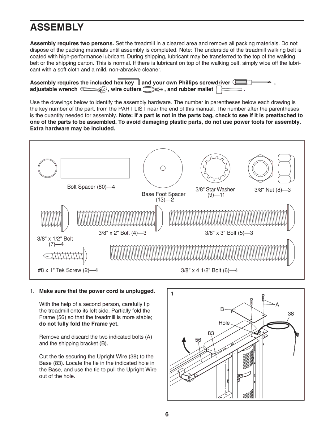 ProForm CS user manual Assembly 