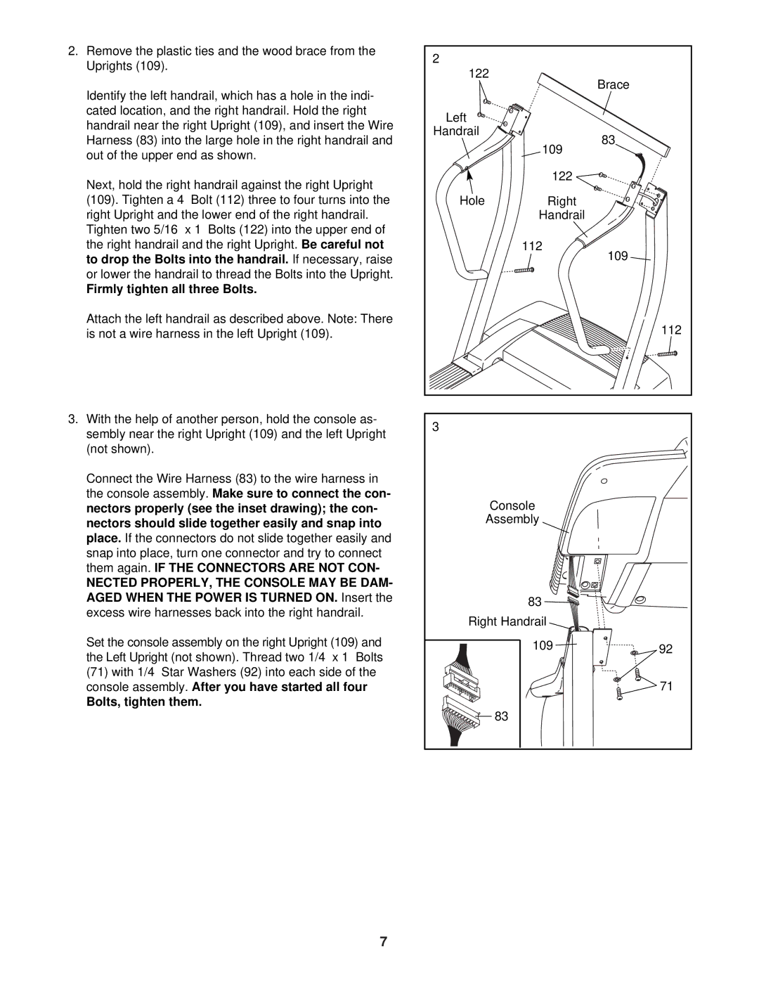 ProForm CS9e user manual Firmly tighten all three Bolts, Bolts, tighten them 