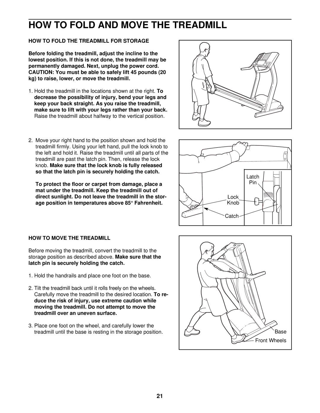 ProForm CT 1160 HOW to Fold and Move the Treadmill, HOW to Fold the Treadmill for Storage, HOW to Move the Treadmill 