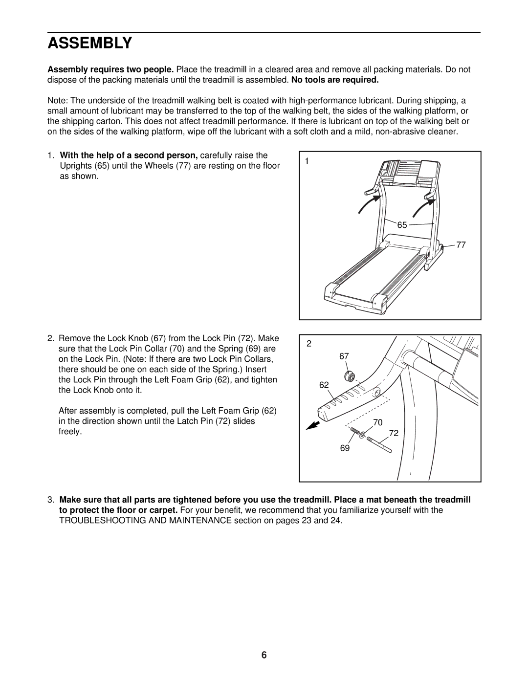 ProForm CT 1160 user manual Assembly 