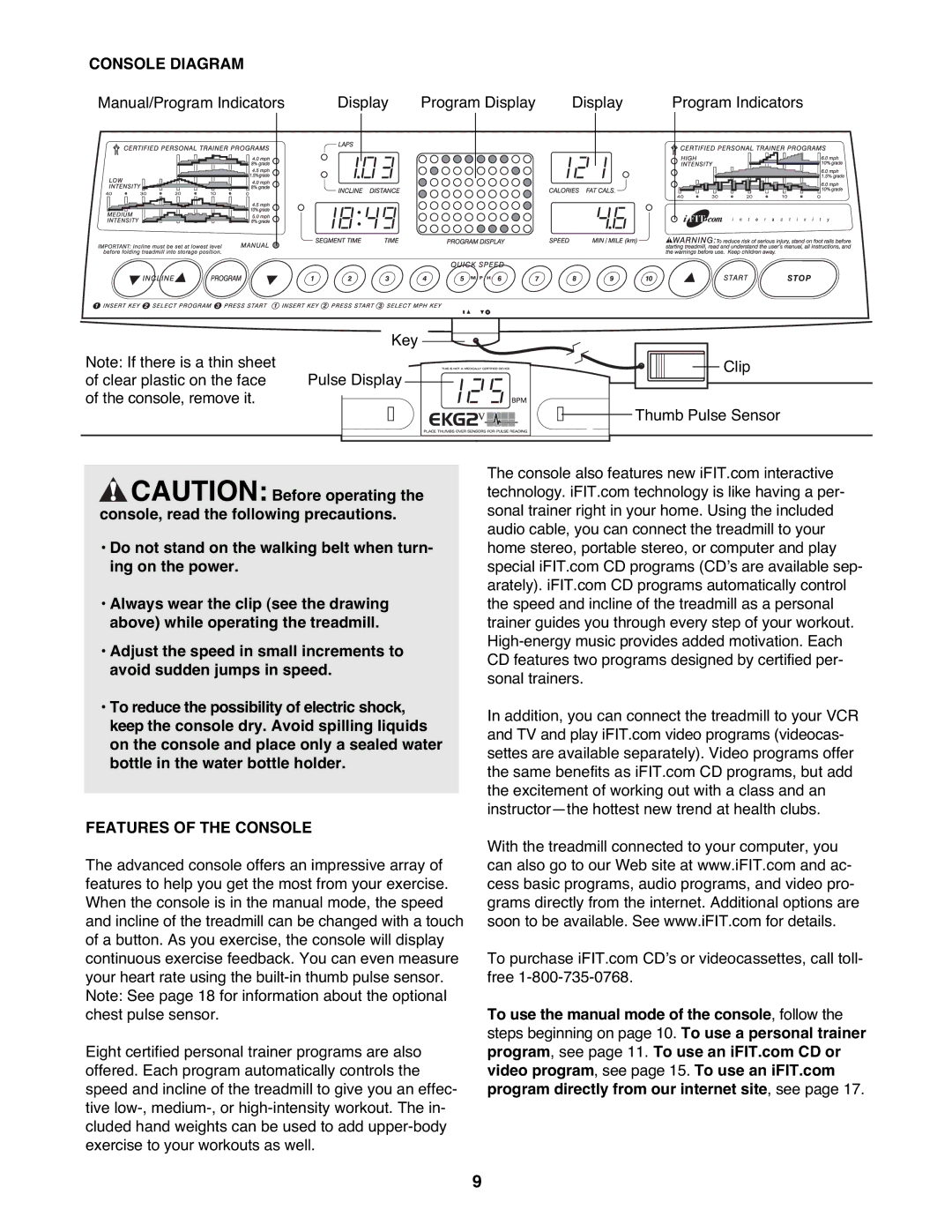 ProForm DRTL11720 user manual Console Diagram, Features of the Console 