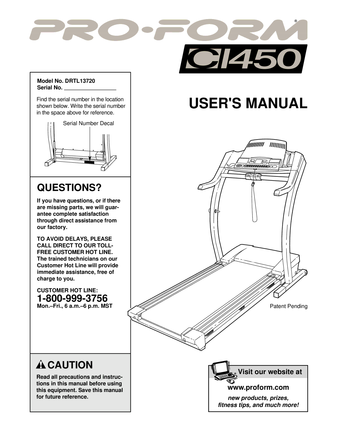 ProForm DRTL13720 user manual Questions?, Customer HOT Line 