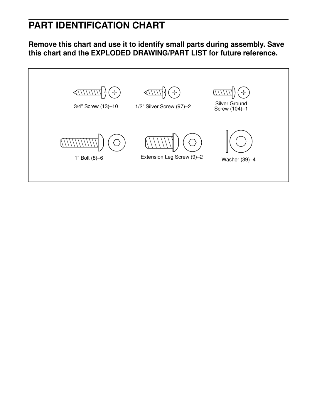 ProForm DRTL39420 user manual Part Identification Chart 