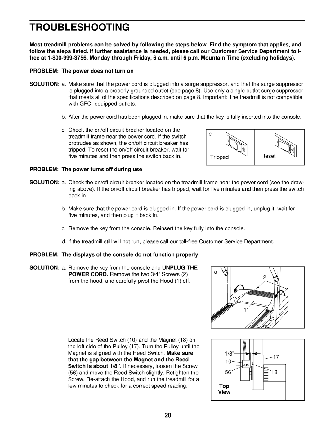 ProForm DRTL49220 user manual Troubleshooting, Problem The power turns off during use, Top 