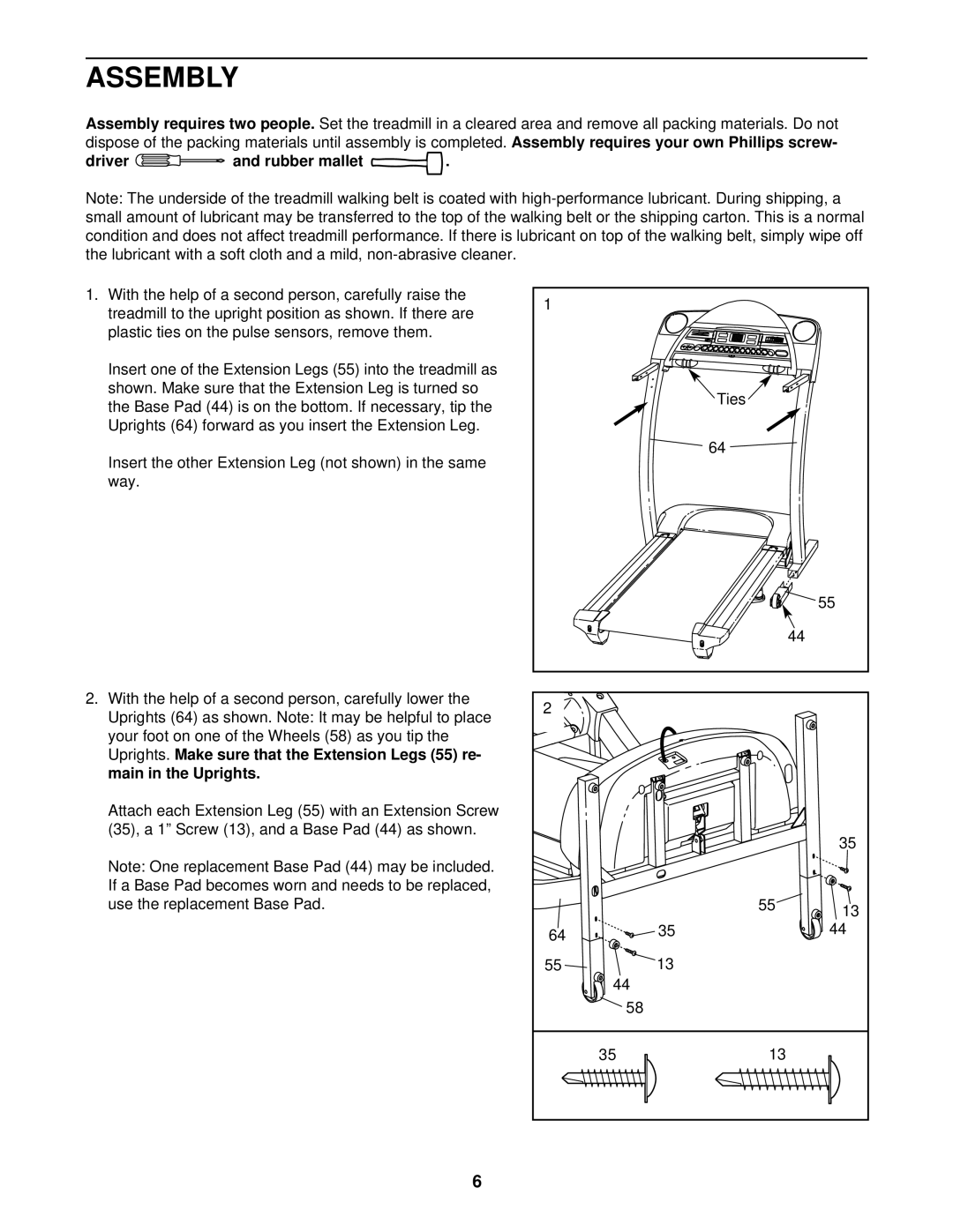 ProForm DRTL59220 user manual Assembly, Driver and rubber mallet 