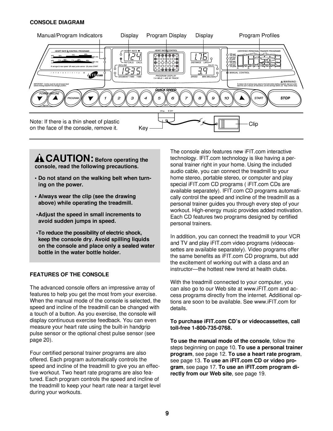 ProForm DRTL59220 user manual Console Diagram, Features of the Console 