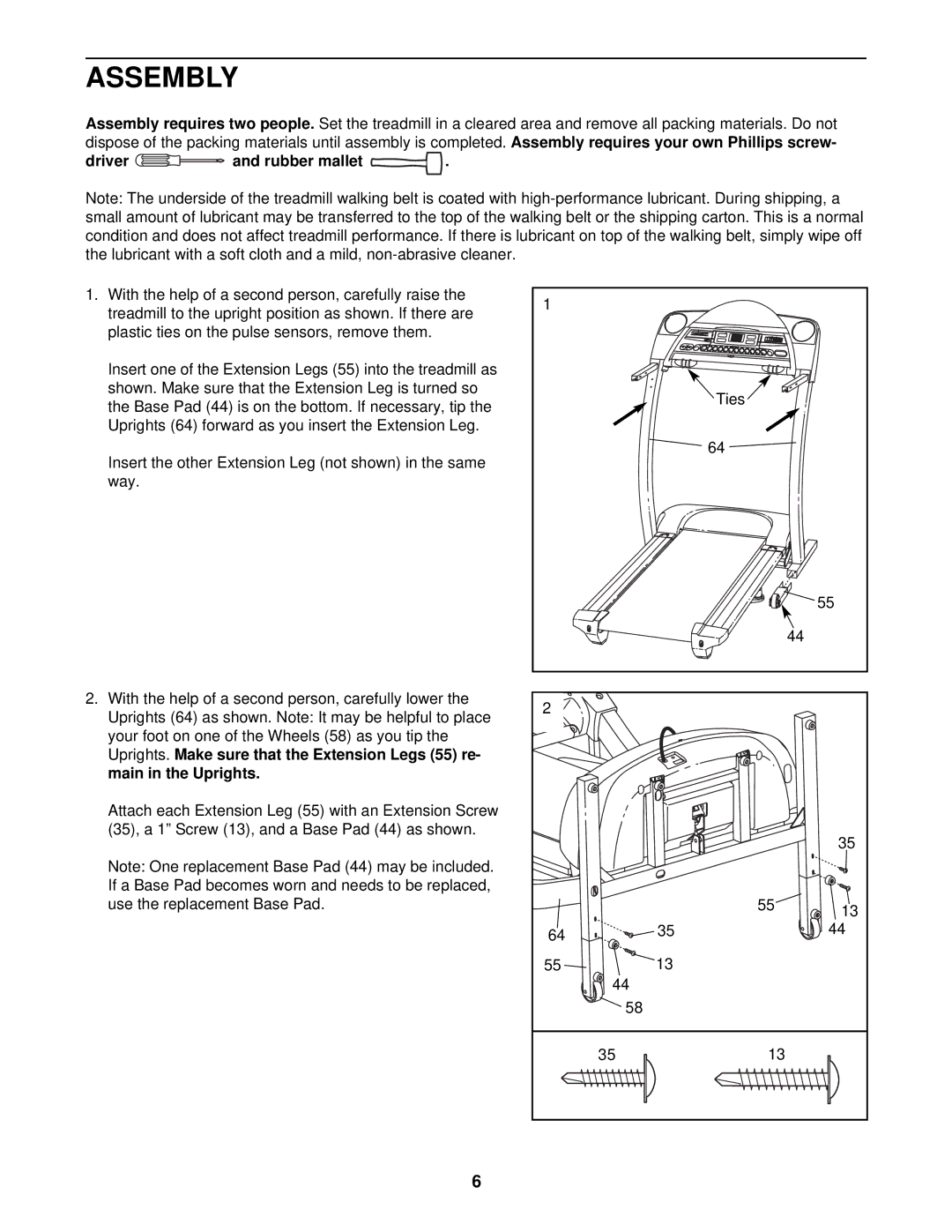 ProForm DRTL59222 Assembly, Driver, Insert the other Extension Leg not shown in the same way, Main in the Uprights, Ties 