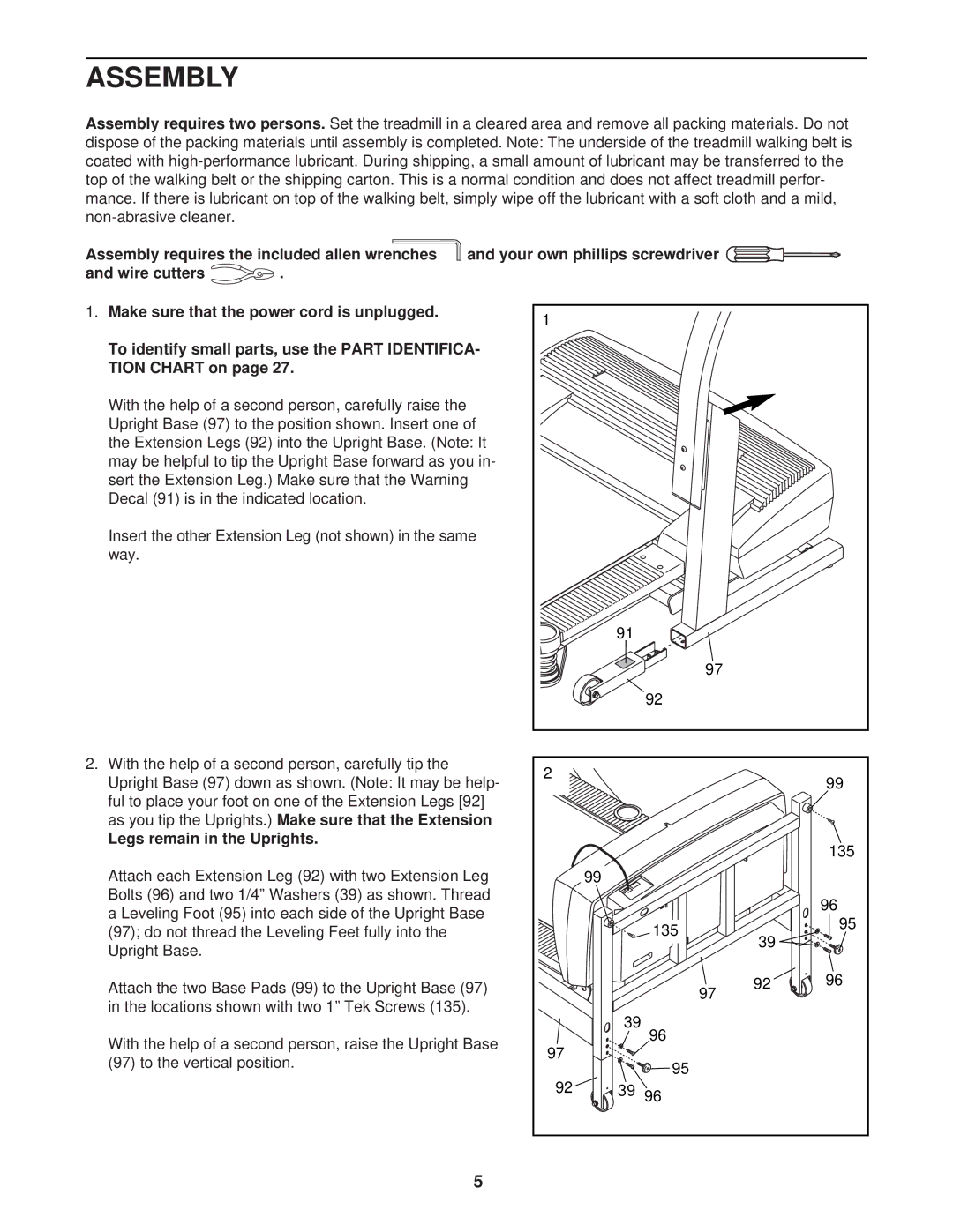 ProForm DRTL99120 user manual Assembly, Legs remain in the Uprights 