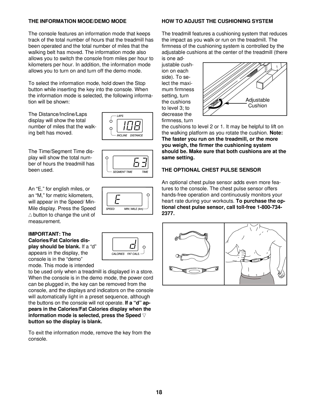 ProForm DRTL99720 user manual Information MODE/DEMO Mode, Optional Chest Pulse Sensor 