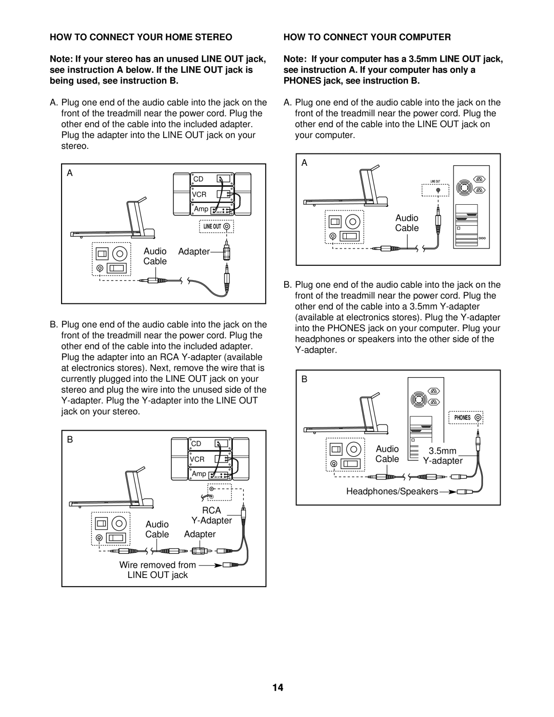 ProForm DRTL99720 How To Connect Your Home Stereo, How To Connect Your Computer, Wire removed from, LINE OUT jack 