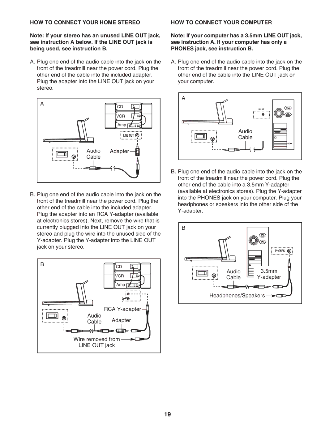 ProForm DTL12940 user manual HOW to Connect Your Home Stereo, HOW to Connect Your Computer 