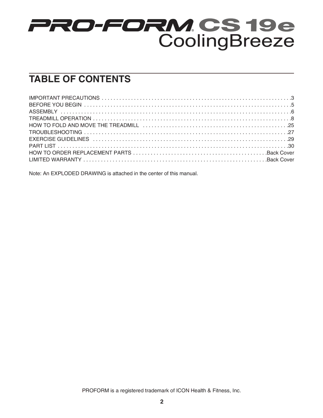 ProForm DTL12940 user manual Table of Contents 