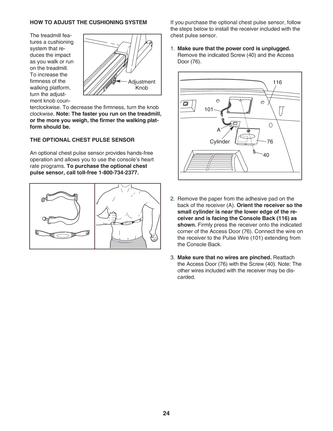 ProForm DTL12940 user manual HOW to Adjust the Cushioning System, Optional Chest Pulse Sensor 