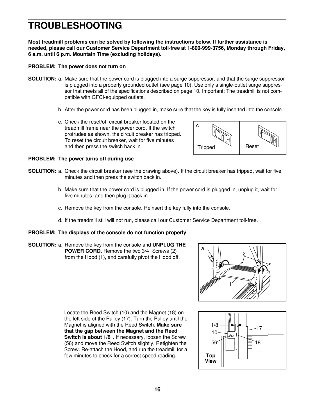 ProForm DTL32940 user manual Troubleshooting, Problem The power turns off during use, Top 