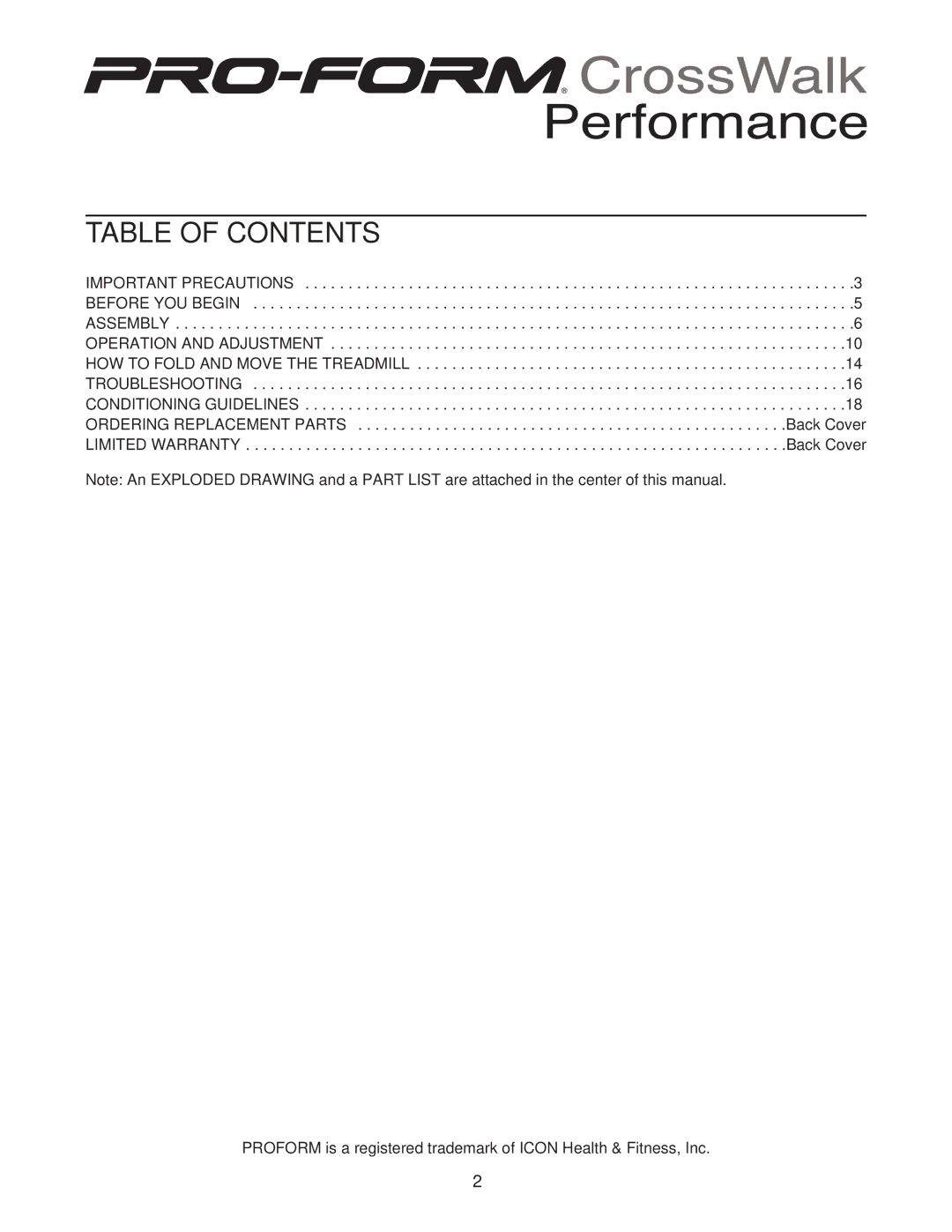 ProForm DTL32940 user manual Table of Contents 