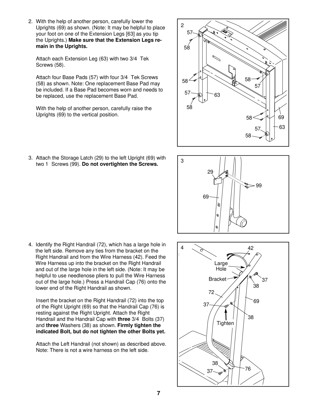 ProForm DTL32940 user manual Indicated Bolt, but do not tighten the other Bolts yet 