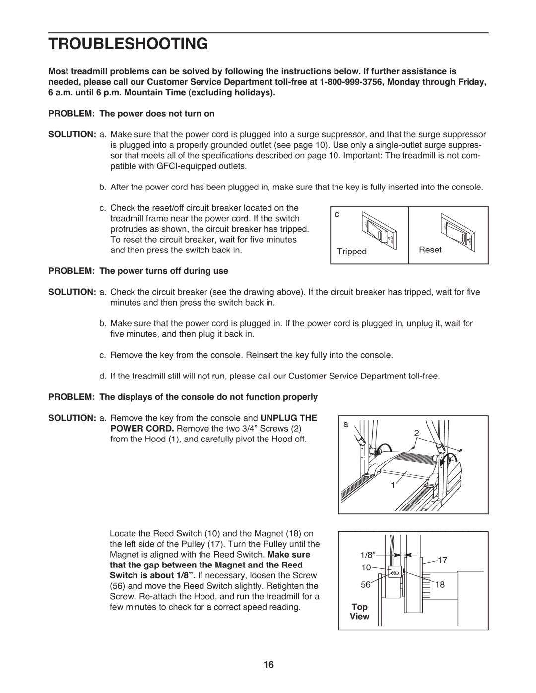 ProForm DTL32941 user manual Troubleshooting, Problem The power turns off during use, Top 