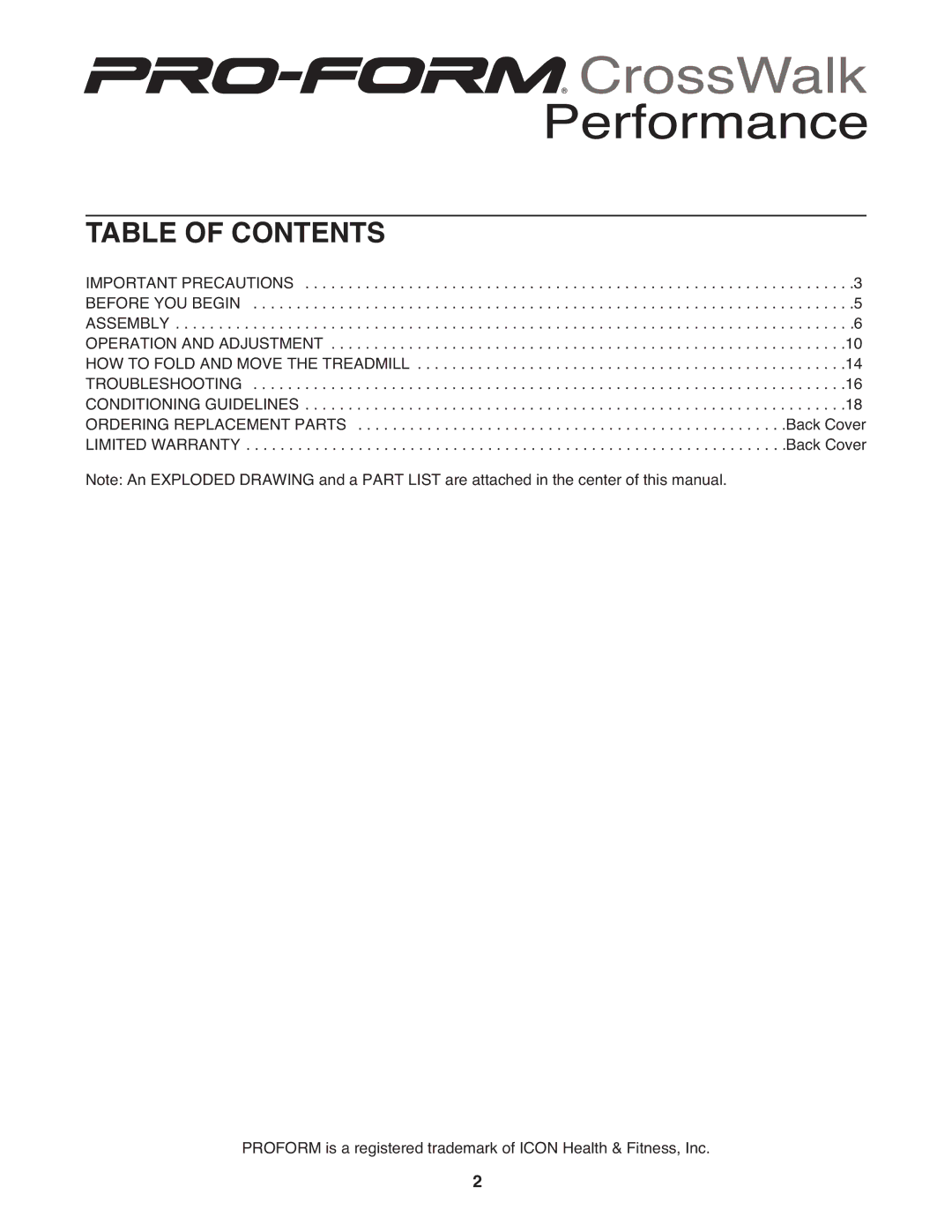 ProForm DTL32941 user manual Table of Contents 