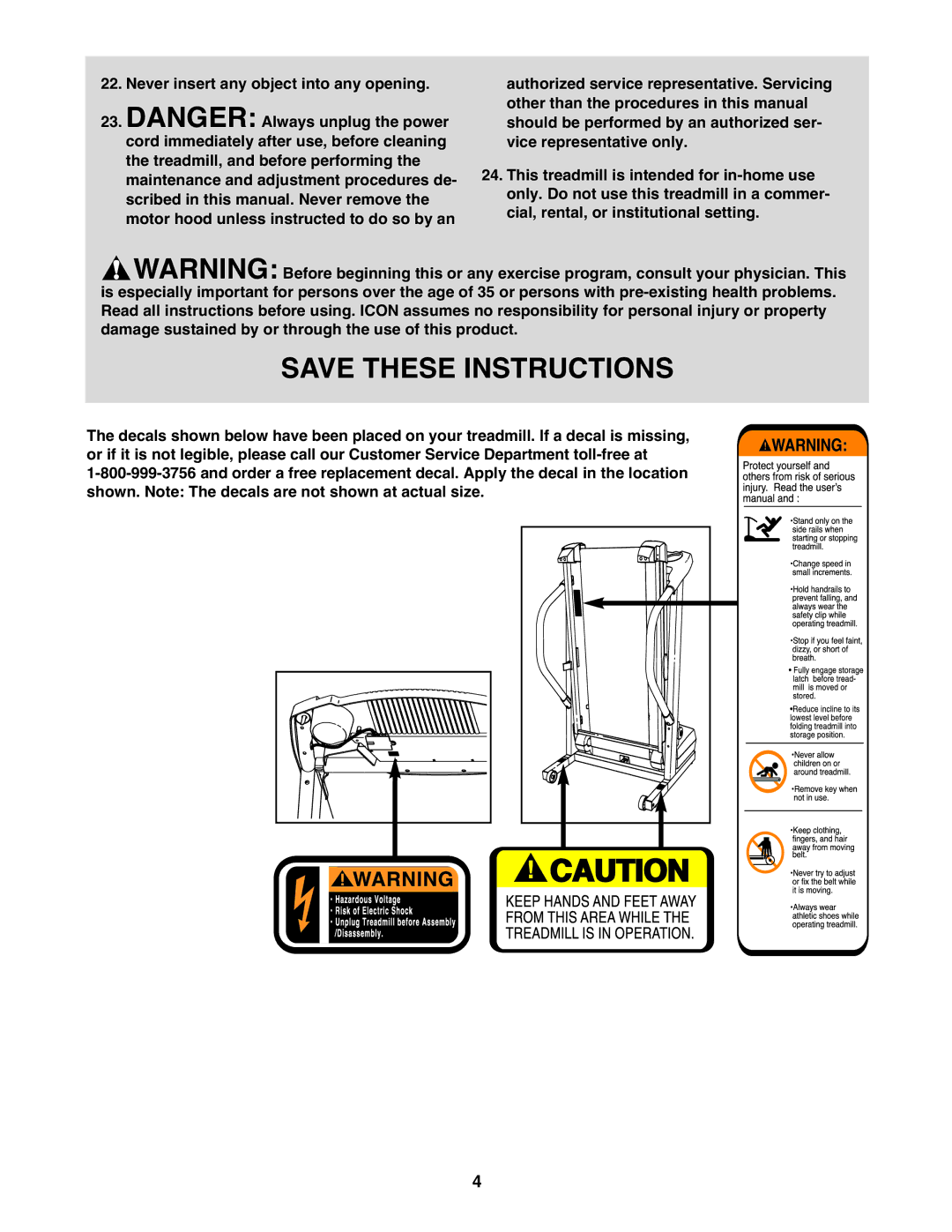 ProForm DTL32941 user manual Never insert any object into any opening 